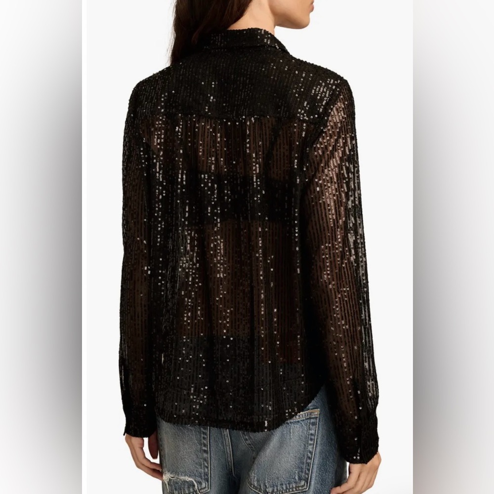 Lucky Brand Sequin Button-Up Shirt Black Size M NWT - Picture 4 of 8